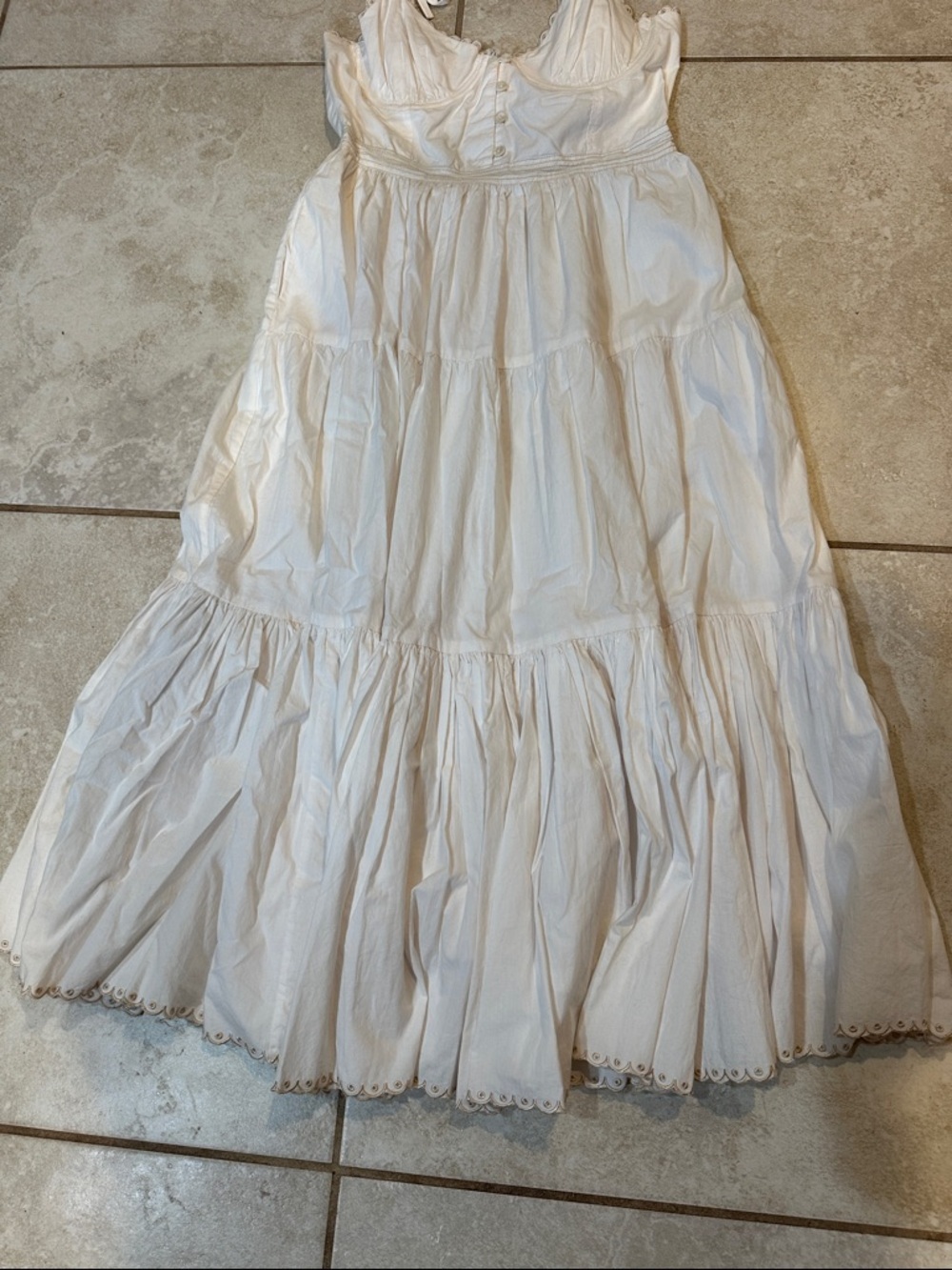 Tularosa Poppy Tiered Button Front Corset Midi Dress XS Vanilla Bean - Picture 5 of 9